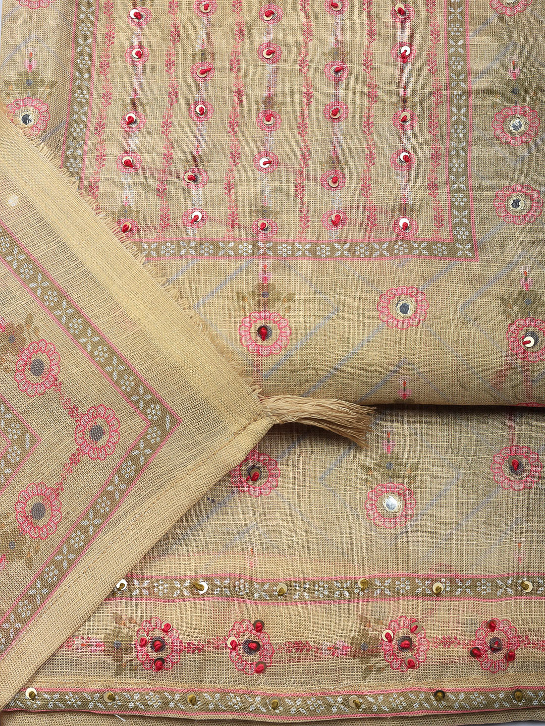 Embellished Tissue Unstitched Suit With Pant &amp; Dupatta