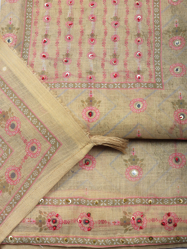 Embellished Tissue Unstitched Suit With Pant &amp; Dupatta