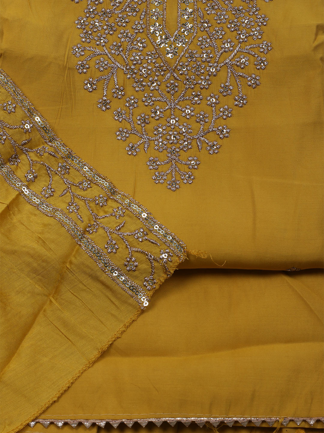Neck Embroidered Chanderi Unstitched Suit With Dupatta