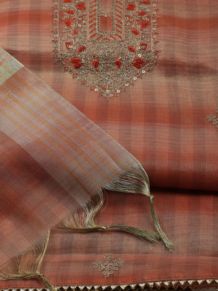 Embroidered Tissue Unstitched Kurta With Pant &amp; Dupatta
