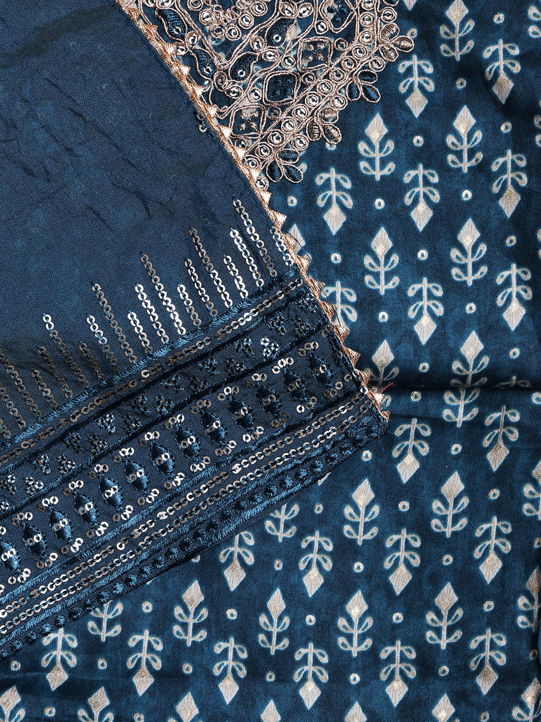 Neck Embroidered Cotton Blend Unstitched Suit With Dupatta