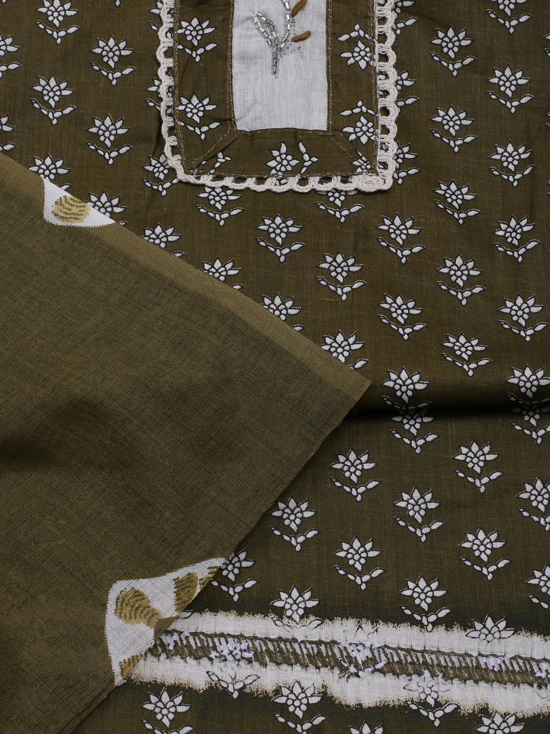 Printed Cotton Blend Unstitched Suit With Dupatta