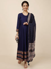 Plain Cotton Blend Kurta With Pants & Dupatta