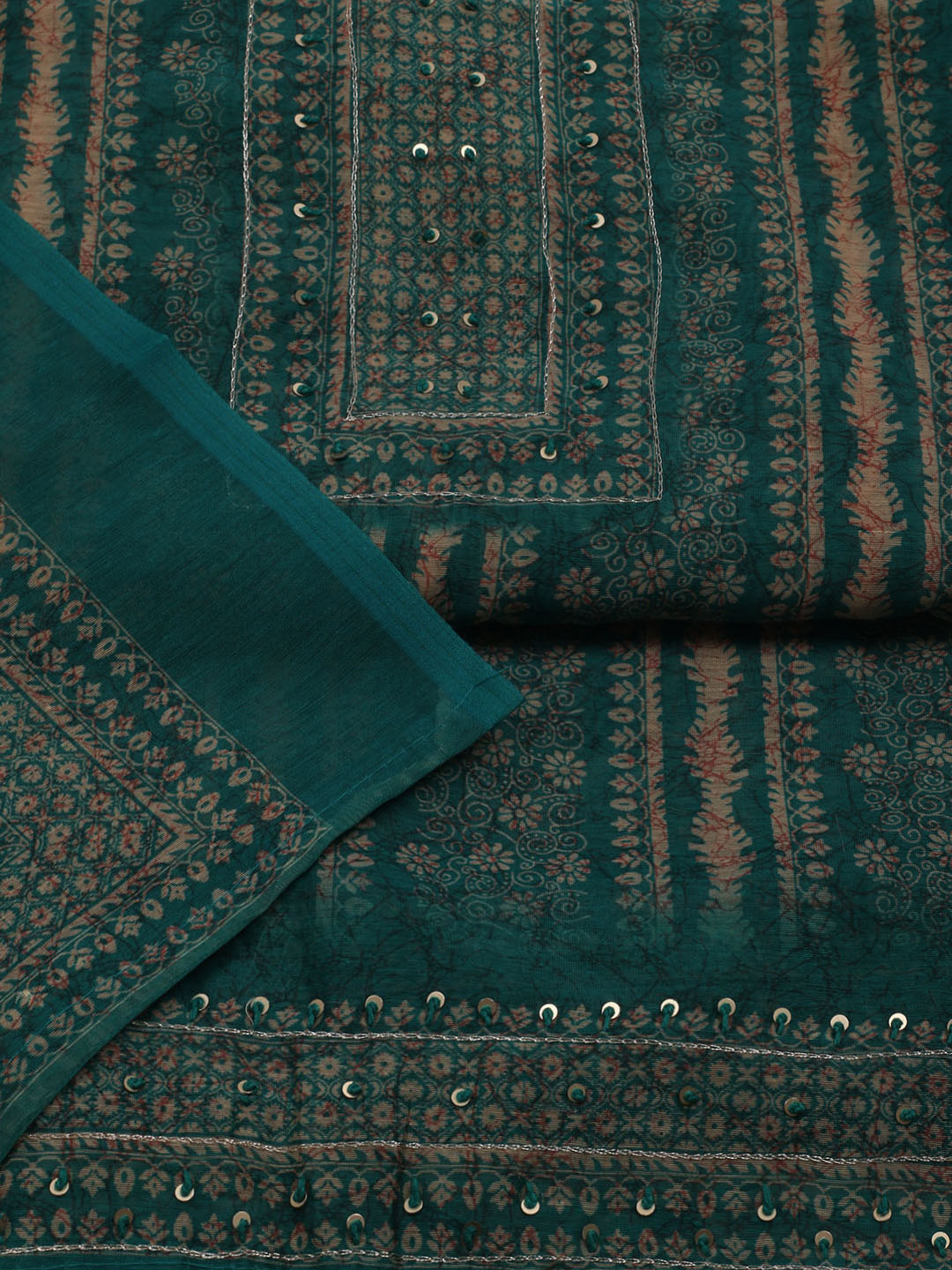 Printed Chanderi Unstitched Suit With Dupatta