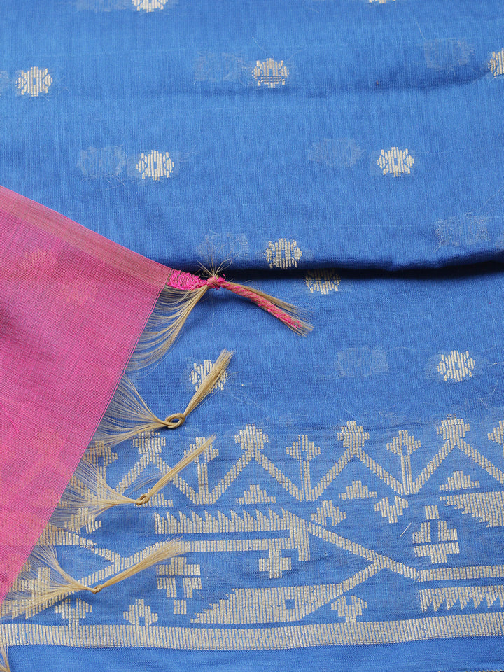 Printed Chanderi Unstitched Suit With Pant &amp; Dupatta
