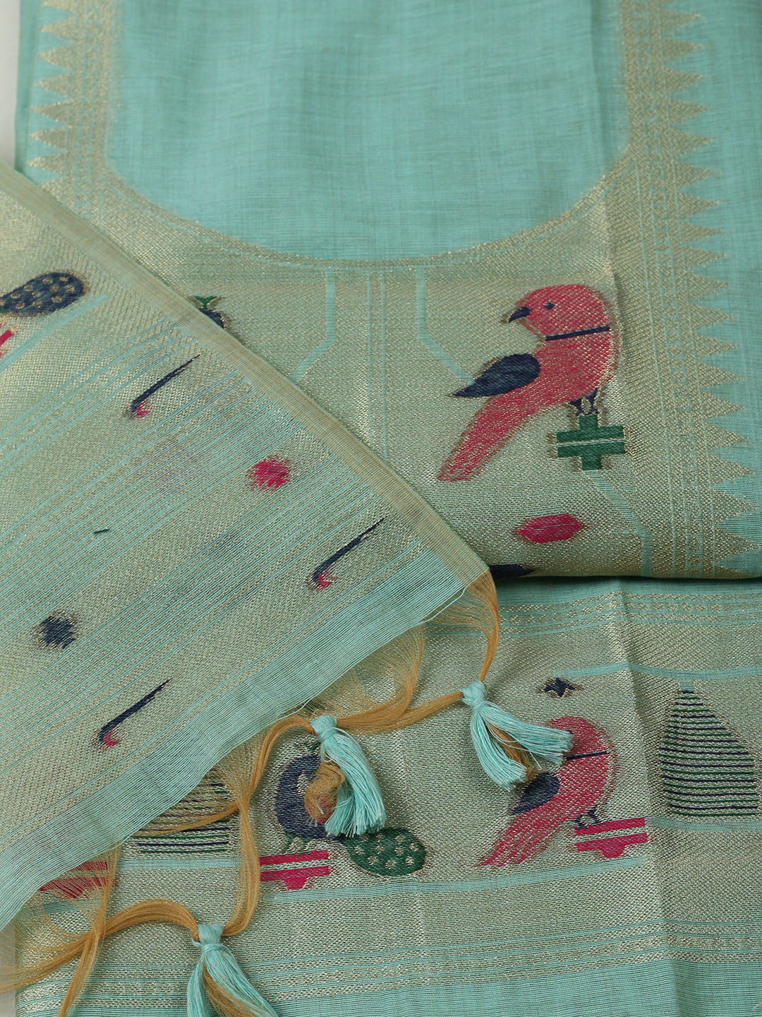 Embroidered Chanderi Unstitched Suit With Pant &amp; Dupatta