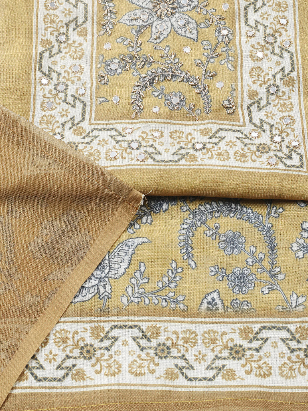 Embroidered Cotton Blend Unstitched Suit With Pant &amp; Dupatta