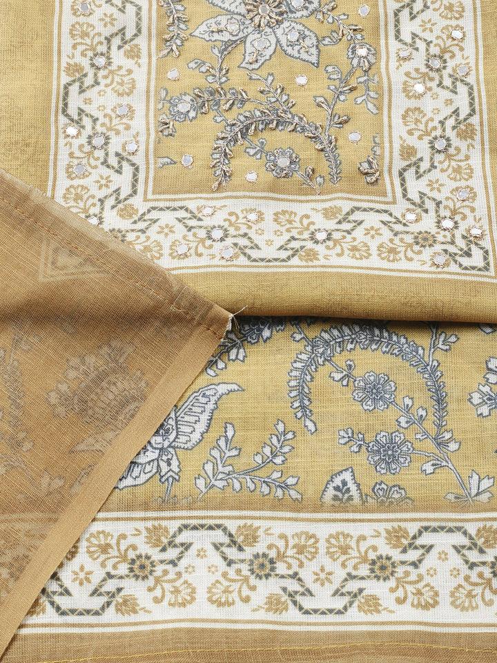 Embroidered Cotton Blend Unstitched Suit With Pant &amp; Dupatta