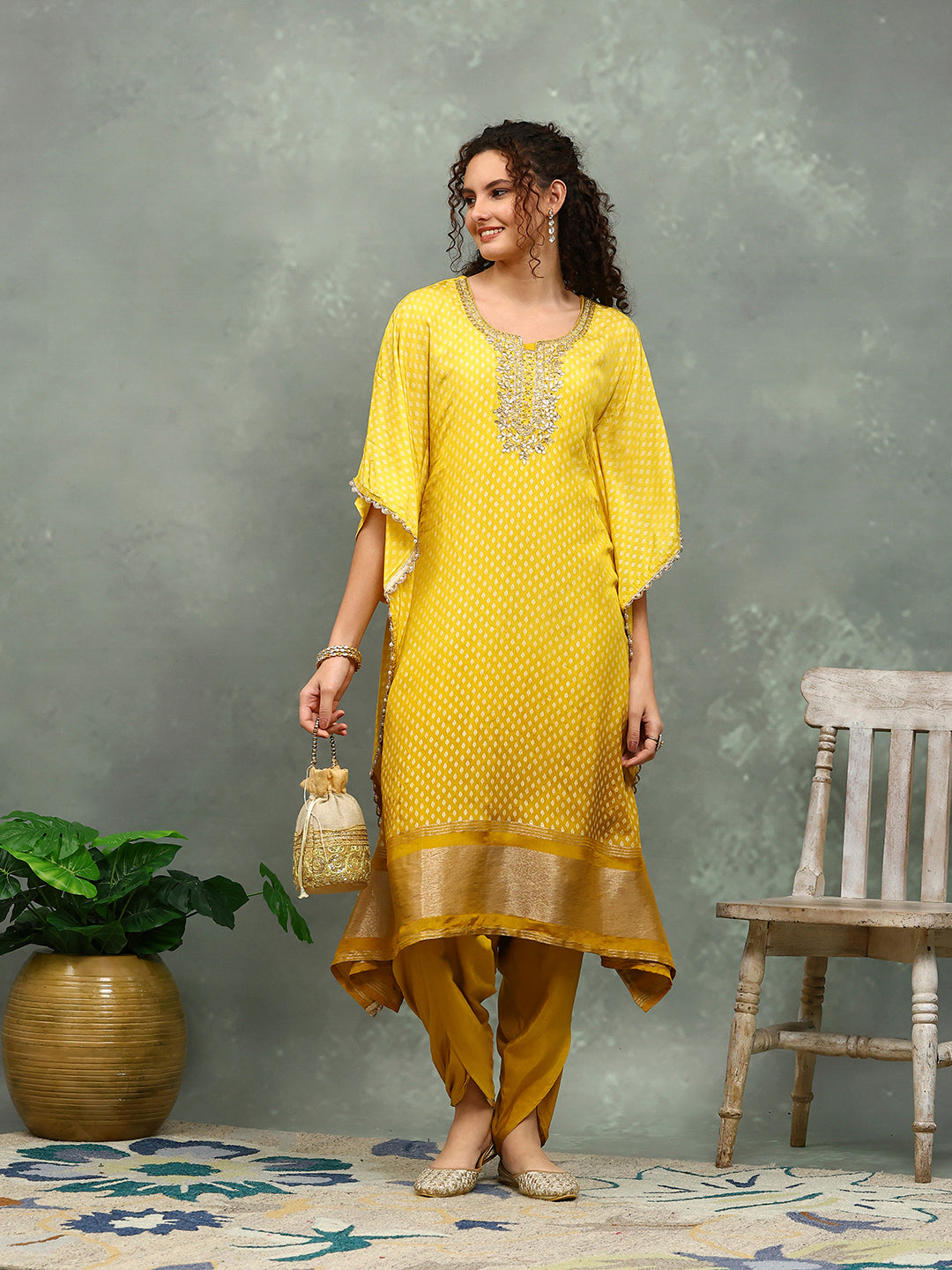 Neck Embroidered Art Silk Kurta With pants