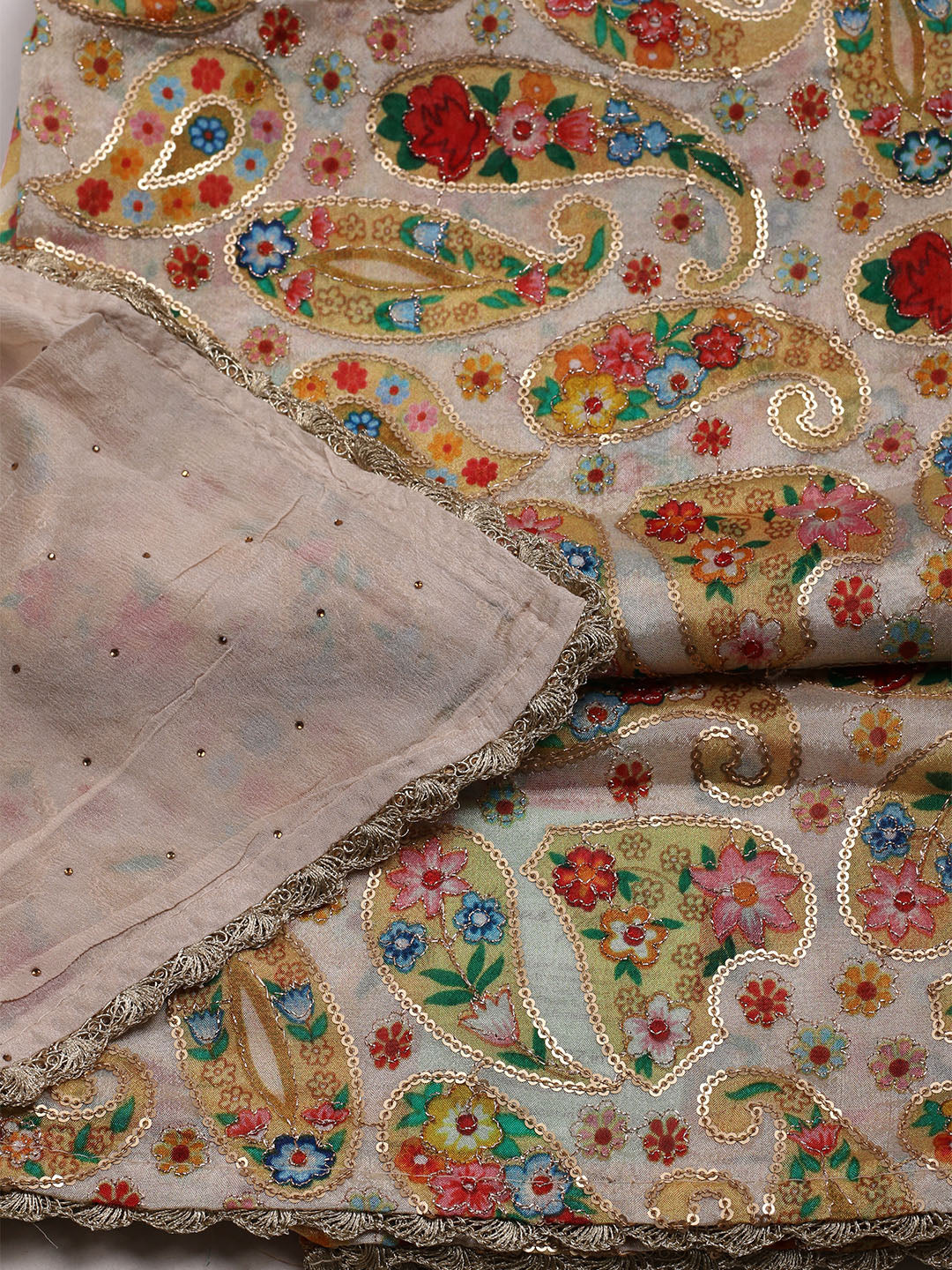 Embroidered Chinon Unstitched Suit With Dupatta