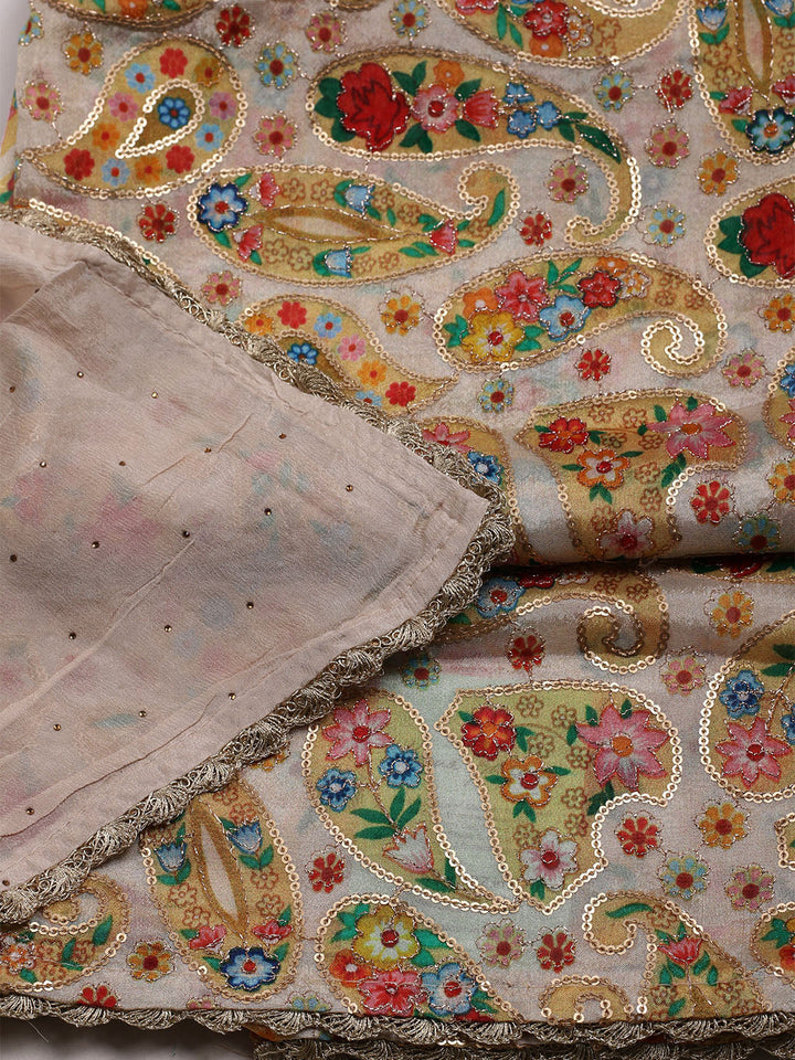 Embroidered Chinon Unstitched Suit With Dupatta