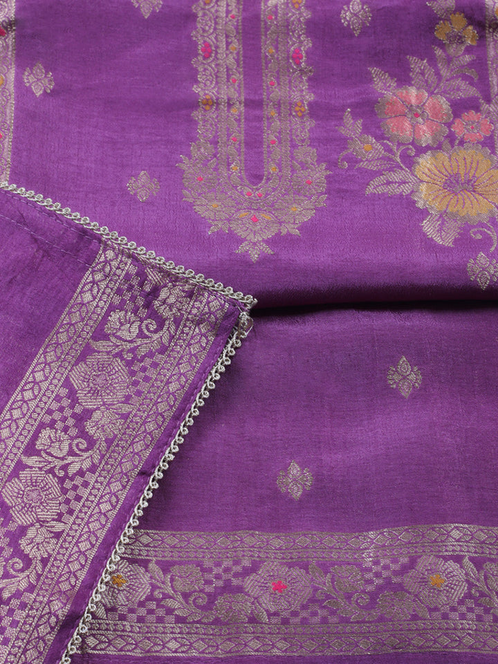 Woven Design Chanderi Unstitched Suit With Pant &amp; Dupatta