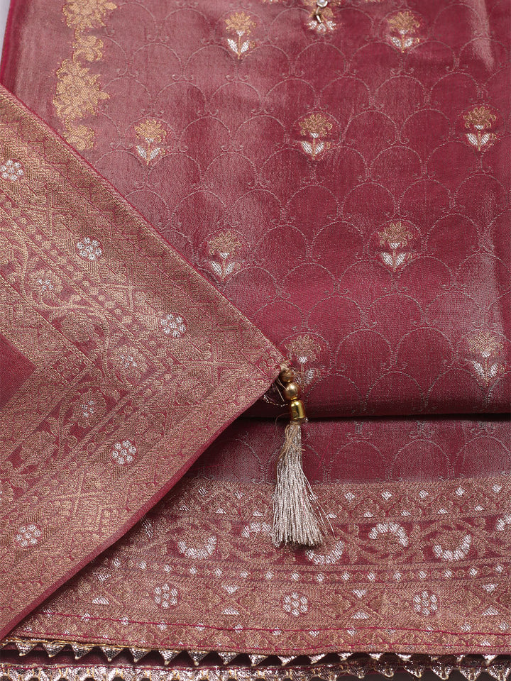 Woven Design Tissue Unstitched Suit With Dupatta