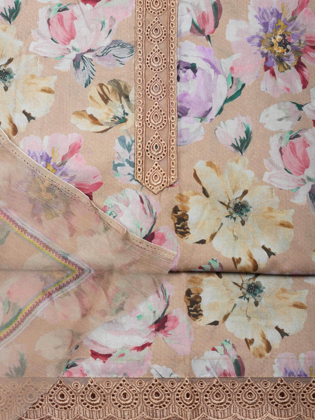 Embroidered Cotton Blend Unstitched Suit With Pant &amp; Dupatta