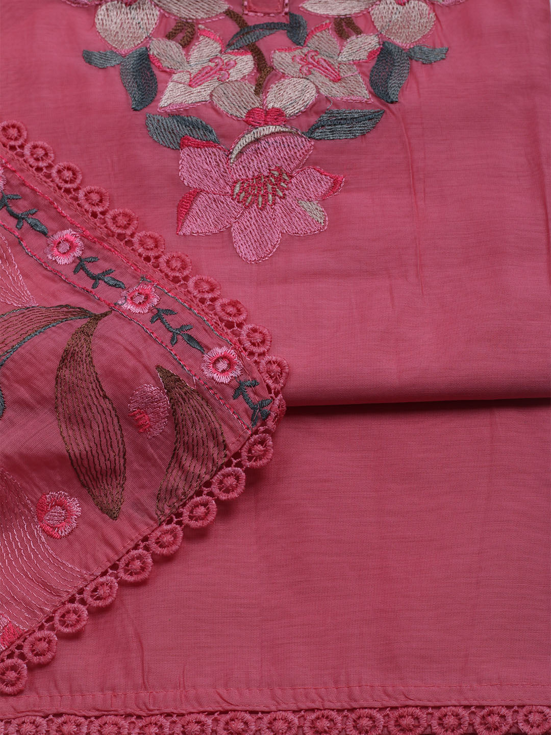 Embroidered Chanderi Unstitched Suit With Dupatta