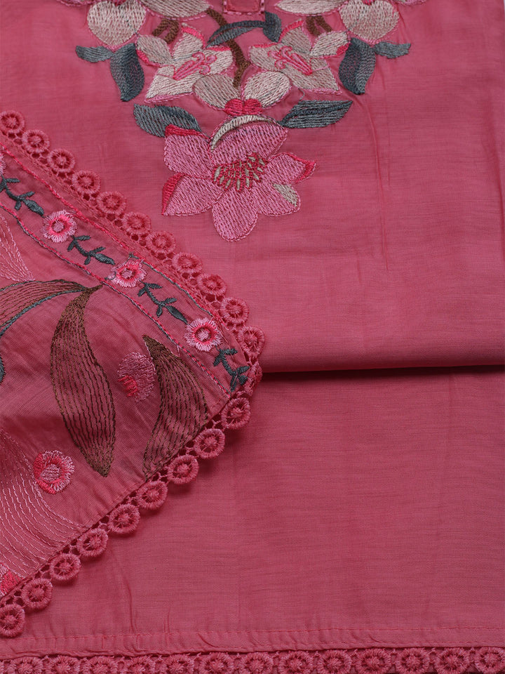 Embroidered Chanderi Unstitched Suit With Dupatta