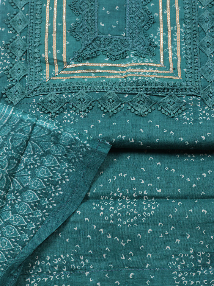 Printed Cotton Blend Unstitched Suit With Pant &amp; Dupatta