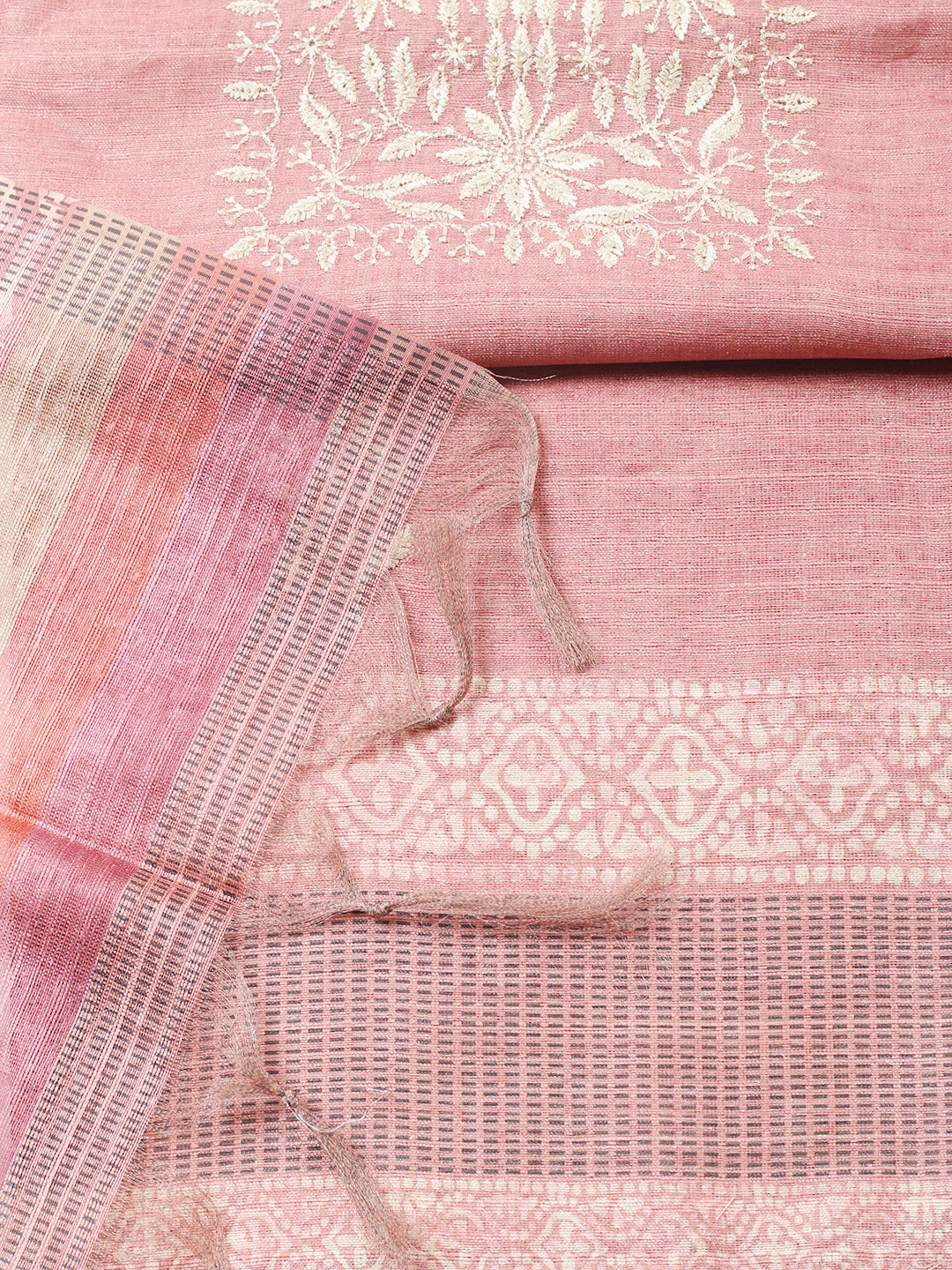 Embroidered Chanderi Unstitched Suit With Pant &amp; Dupatta