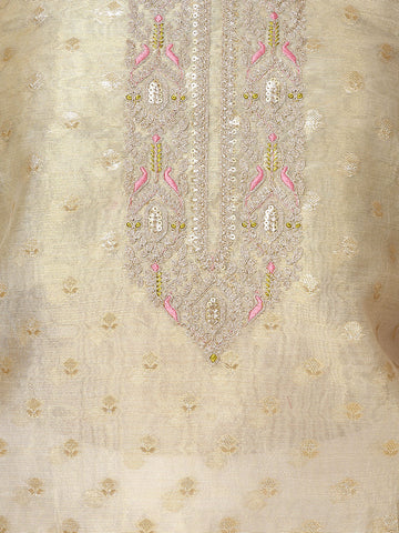 Embroidered Chanderi Unstitched Suit With Dupatta