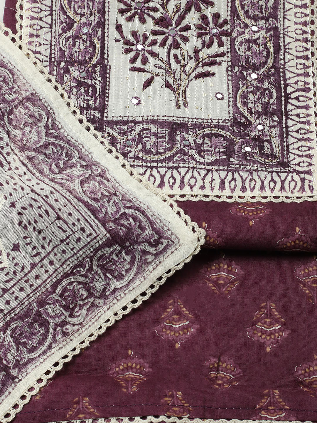 Printed Cotton Blend Unstitched Suit With Pant &amp; Dupatta