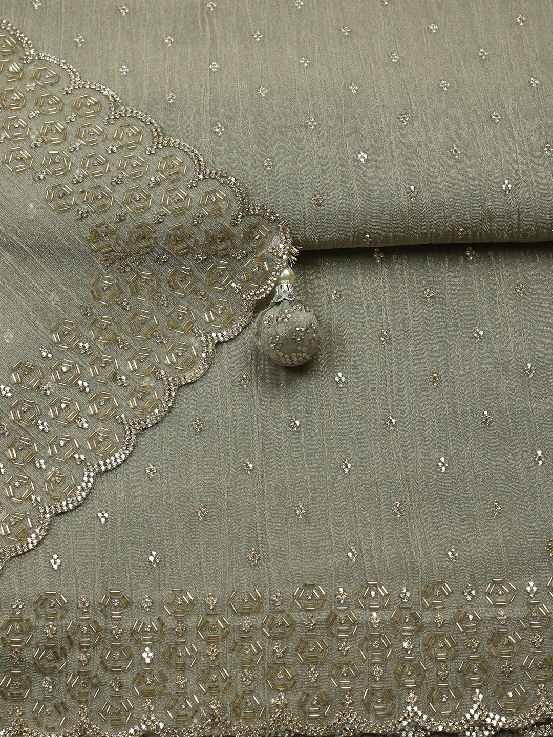 Embellished Tissue Unstitched Suit With Pant &amp; Dupatta