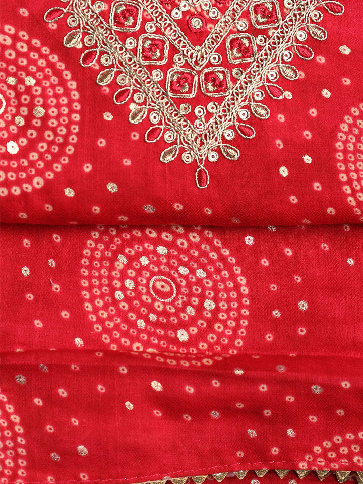 Neck Embroidered Cotton Blend Unstitched Suit With Dupatta