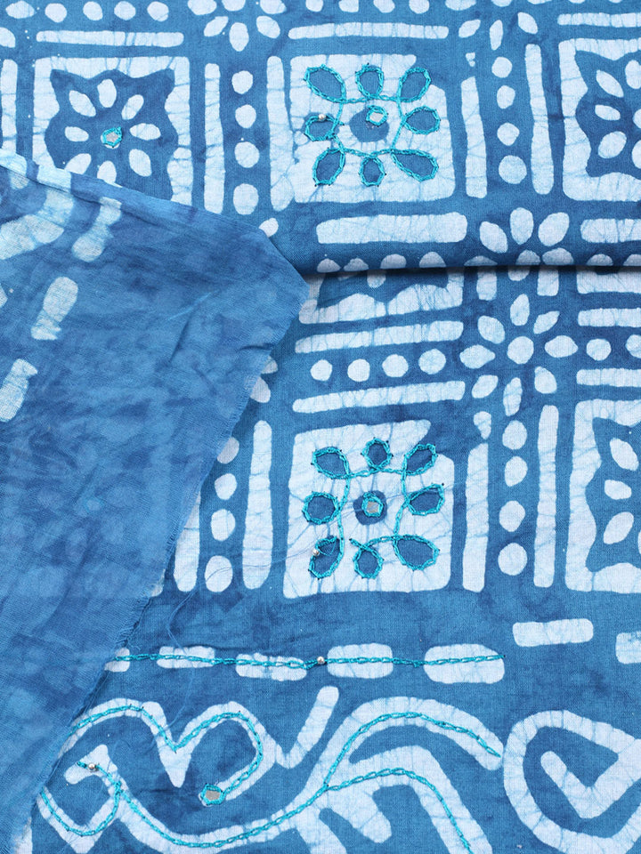 Embroidered Cotton Blend Unstitched Suit With Pant &amp; Dupatta