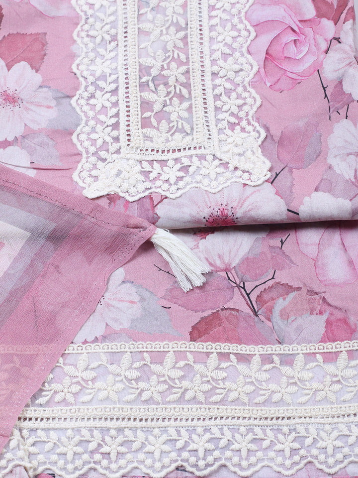 Plain Cotton Blend Unstitched Suit With Pant &amp; Dupatta