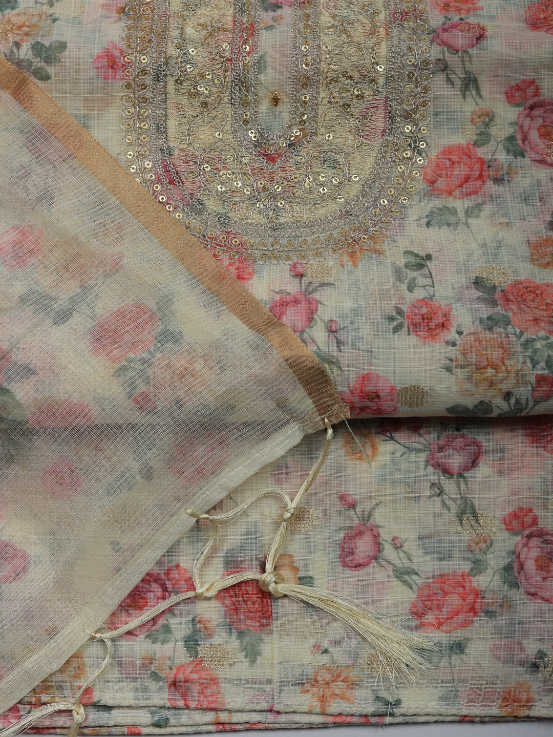 Embroidered Cotton Blend Unstitched Suit With Pant &amp; Dupatta