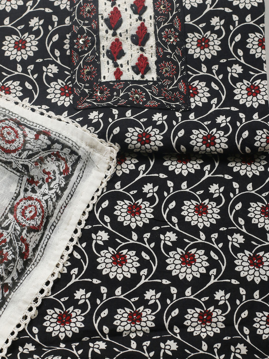 Embroidered Cotton Blend Unstitched Suit With Pant &amp; Dupatta
