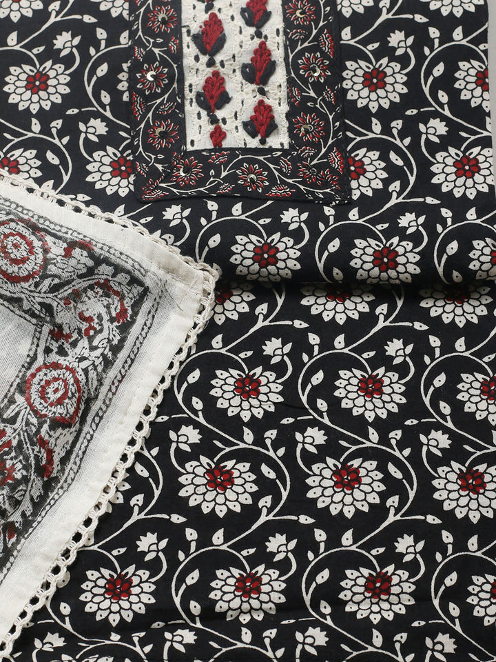 Embroidered Cotton Blend Unstitched Suit With Pant &amp; Dupatta