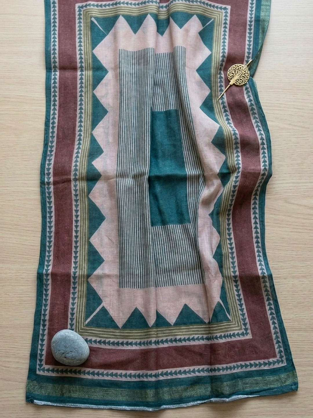 Printed Linen Blend Unstitched Suit With Pant &amp; Dupatta