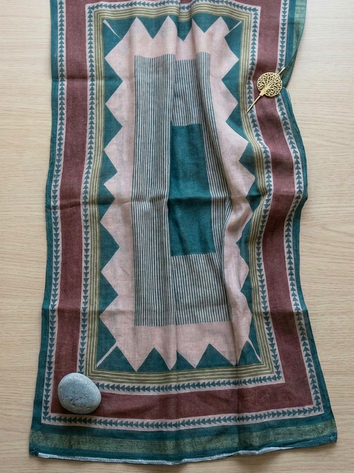 Printed Linen Blend Unstitched Suit With Pant &amp; Dupatta
