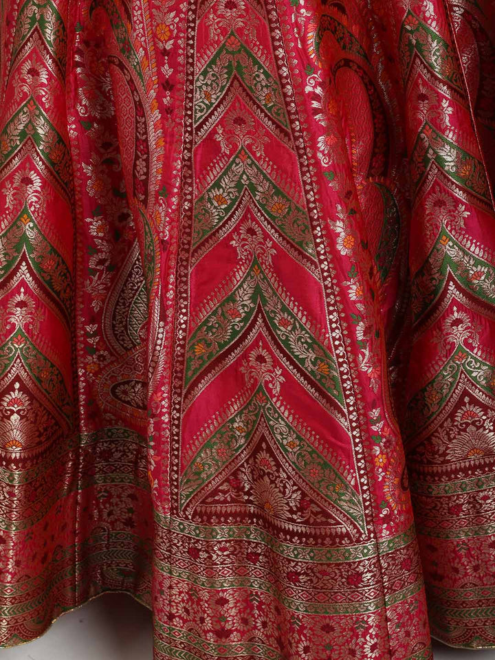 Banarasi Brocade Unstitched Lehenga Choli with Chevron Zari Weave Dupatta