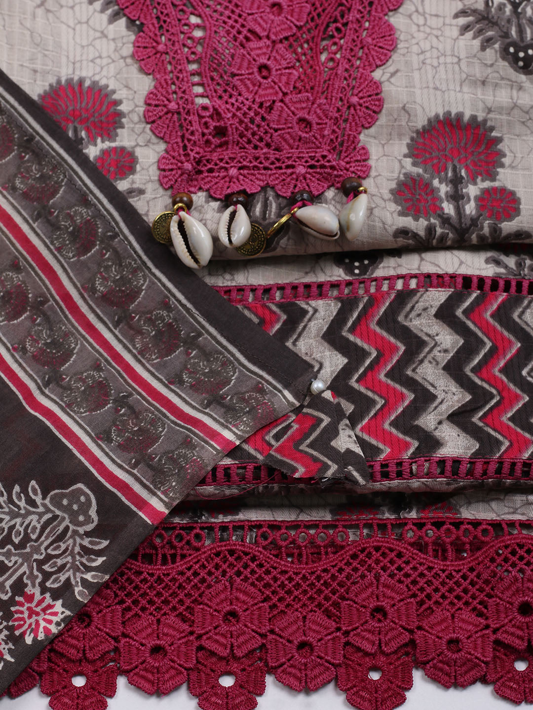 Neck Embroidered Cotton Blend Unstitched Suit With Dupatta