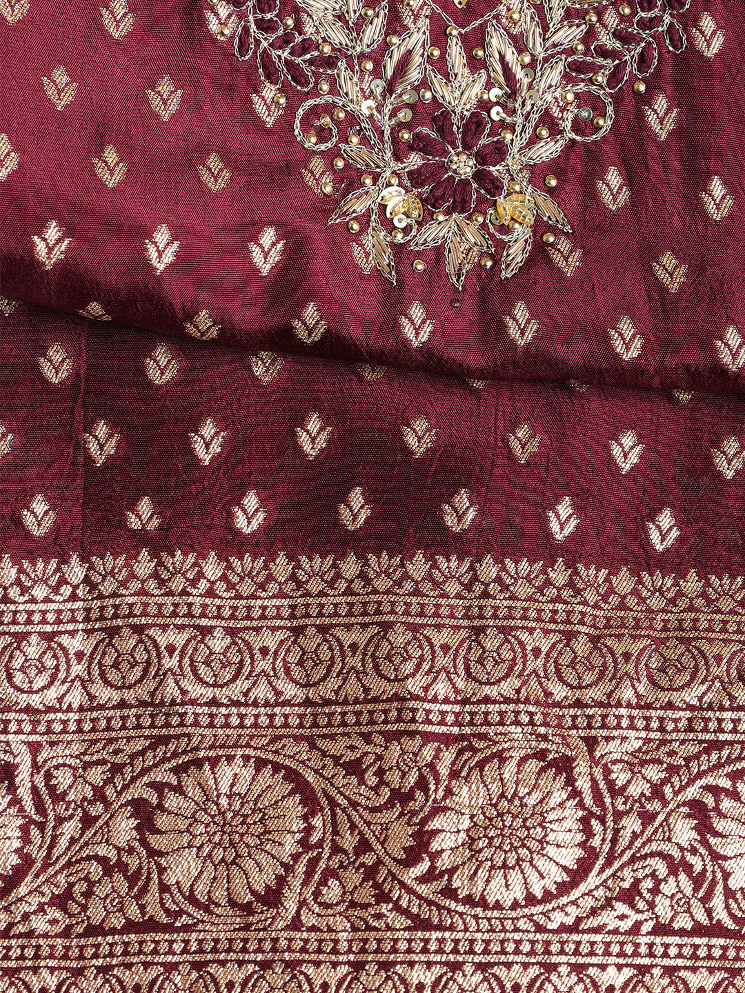 Neck Embroidered Chanderi Unstitched Suit With Dupatta