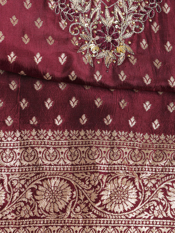 Neck Embroidered Chanderi Unstitched Suit With Dupatta