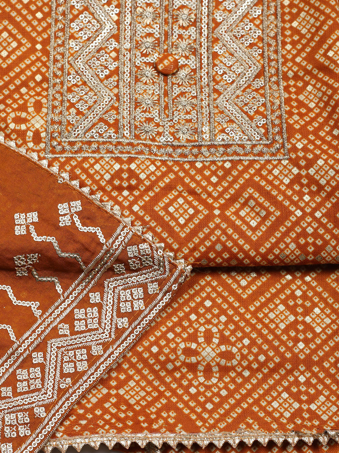 Embroidered Cotton Unstitched Suit With Pant &amp; Dupatta