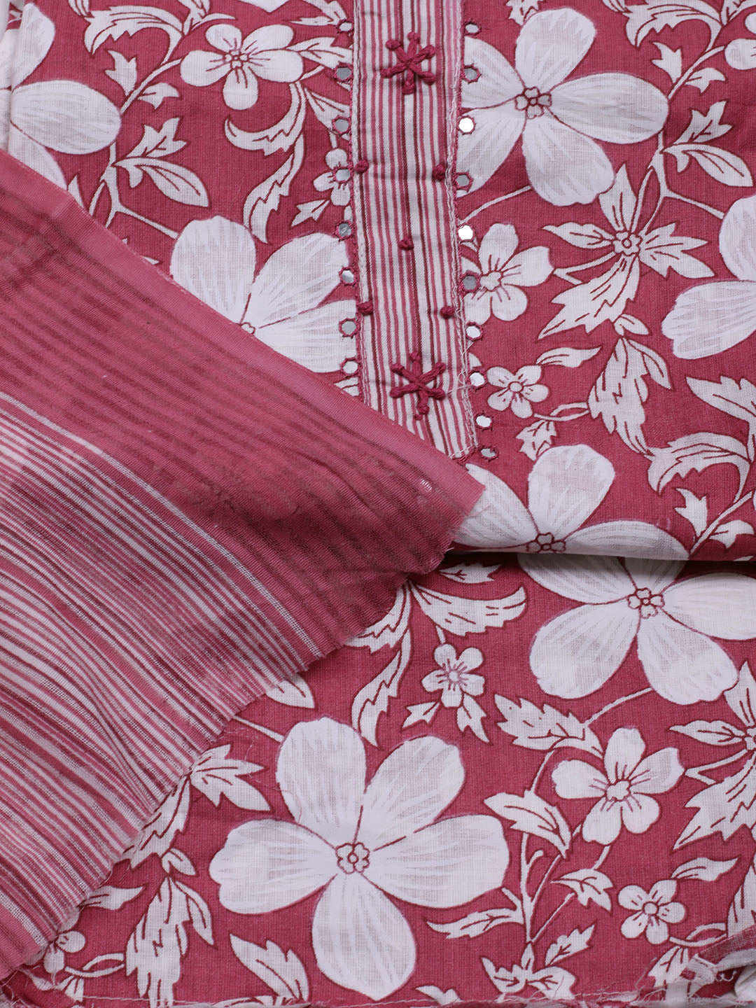 Floral Printed Cotton Blend Unstitched Suit With Dupatta