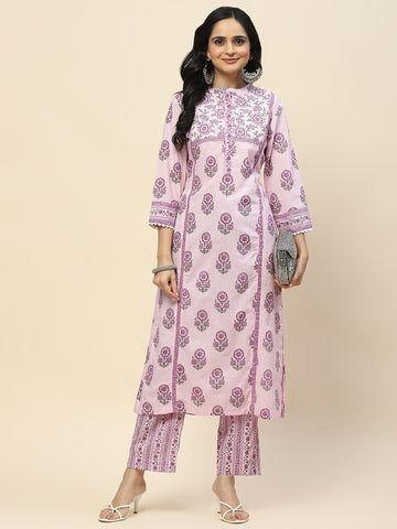 Floral Printed Cotton Kurta With Pants