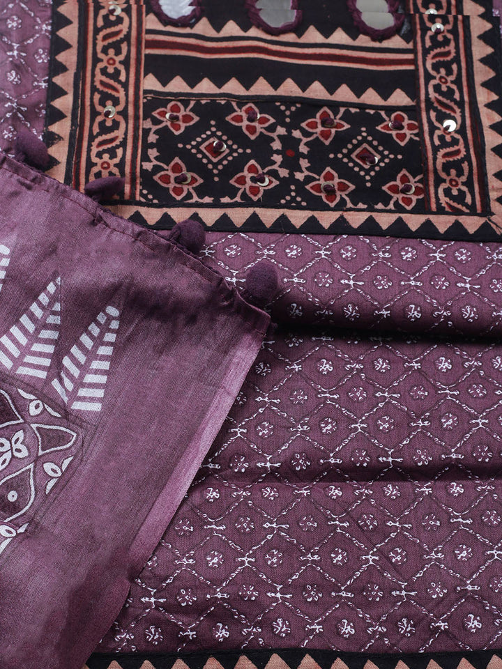 Printed Cotton Blend Unstitched Suit With Pant &amp; Dupatta
