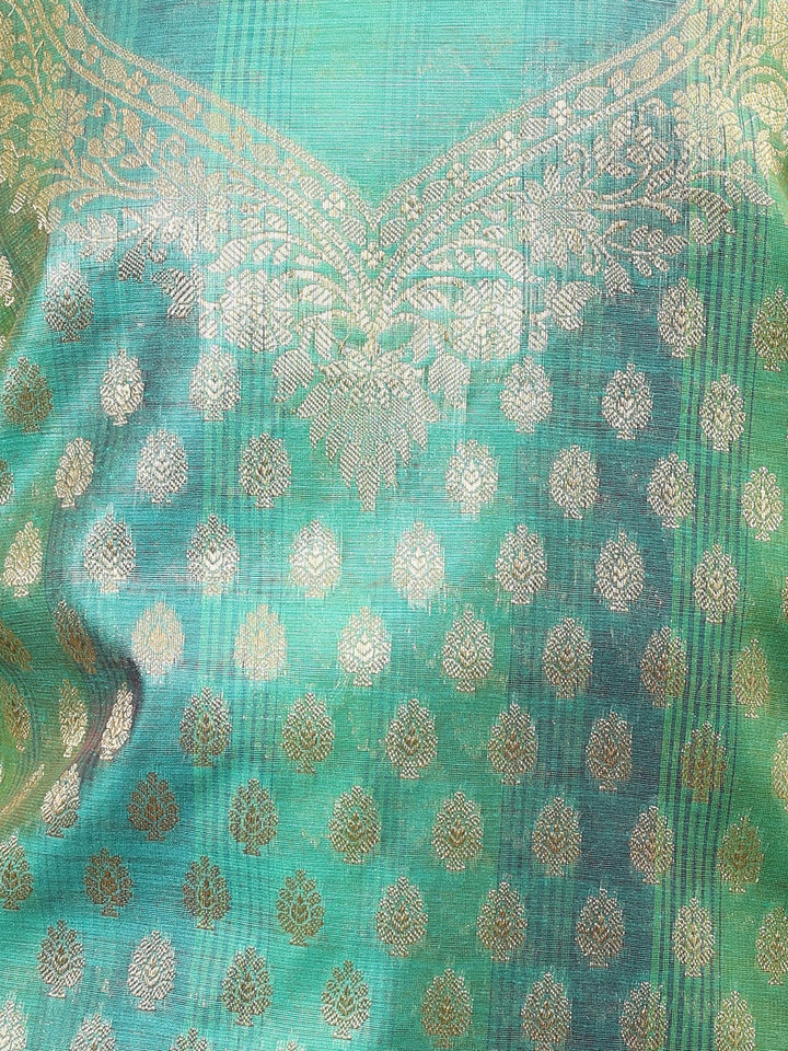 Woven Banarasi Chanderi Unstitched Suit With Dupatta