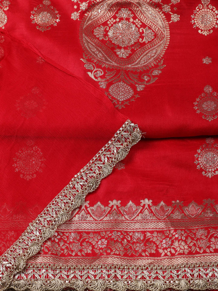 Woven Design Chanderi Unstitched Suit With Pant &amp; Dupatta