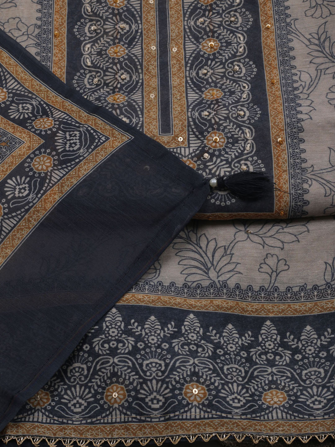 Printed Chanderi Unstitched Suit With Dupatta