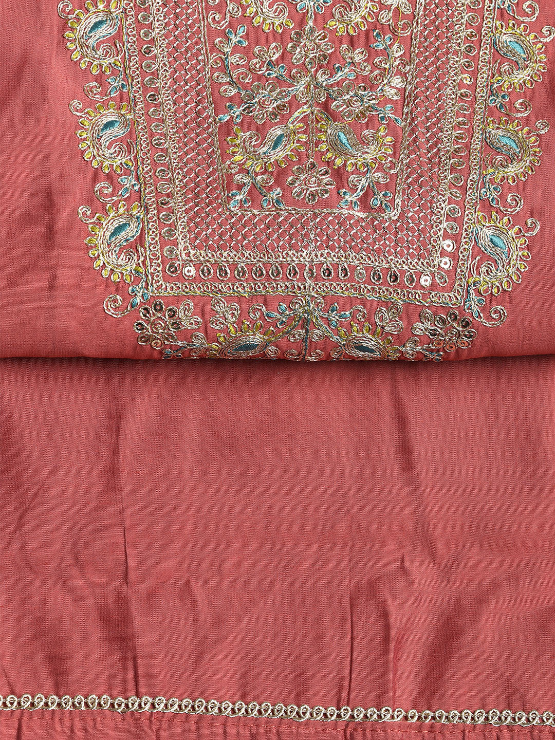Neck Embroidered Cotton Blend Unstitched Suit With Dupatta