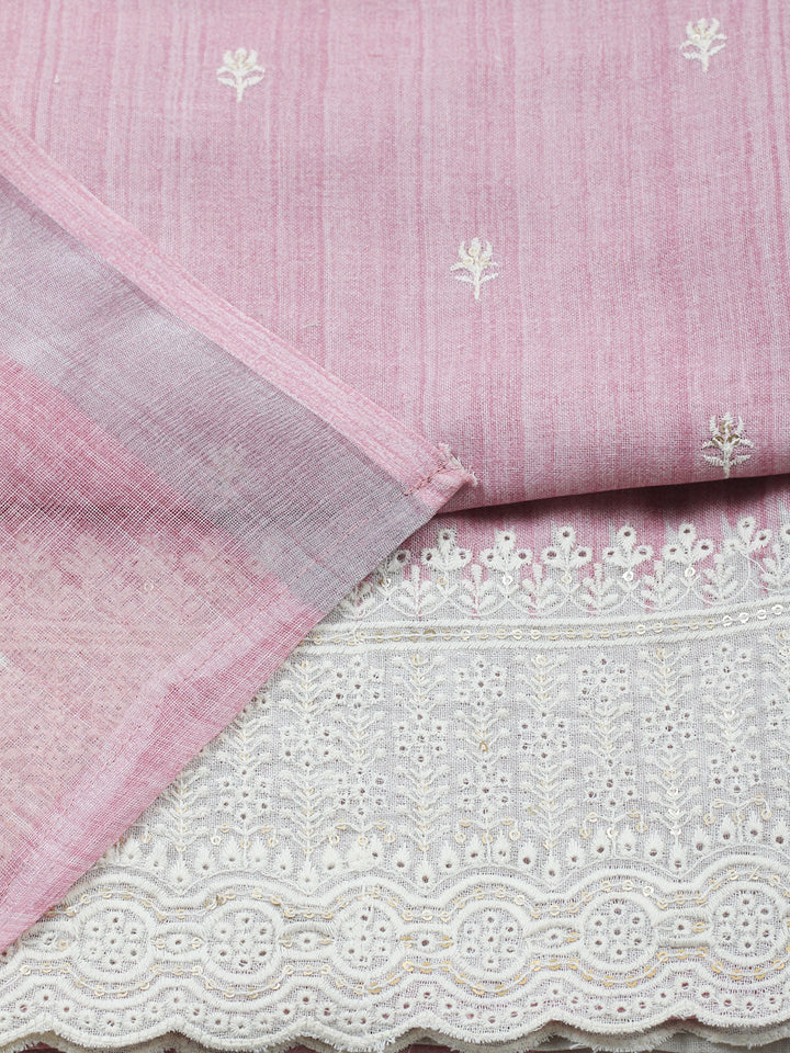 Embroidered Linen Blend Unstitched Suit With Pant &amp; Dupatta