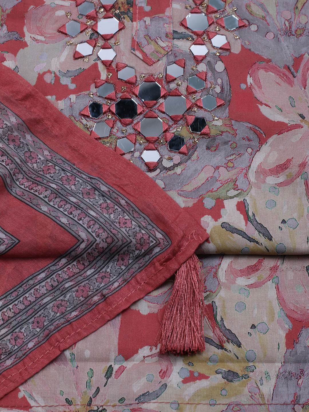 Neck Embroidered Cotton Blend Unstitched Suit With Dupatta
