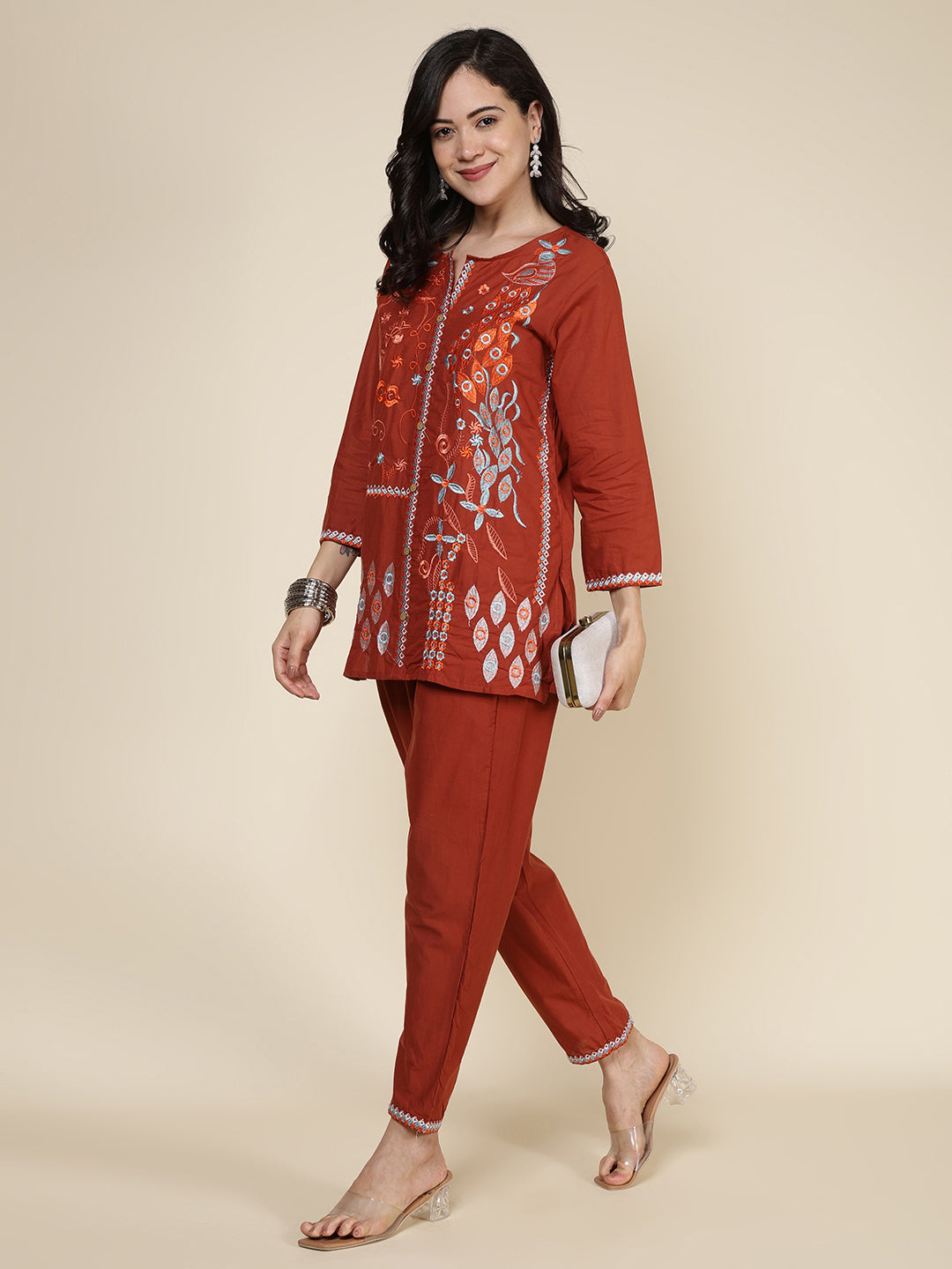 Printed Cotton Blend Kurta With Pants