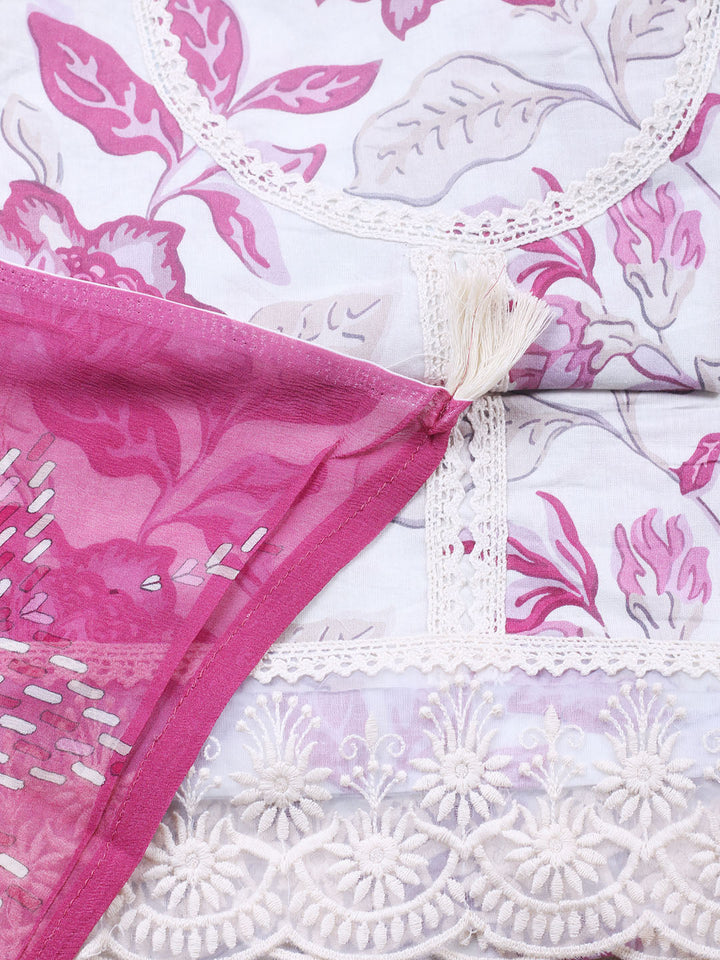 Embroidered Cotton Blend Unstitched Suit With Pant &amp; Dupatta