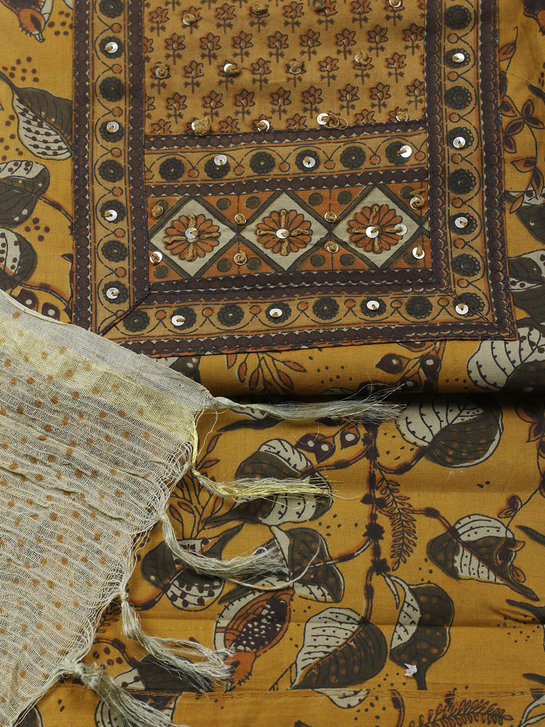 Printed Cotton Blend Unstitched Suit With Pant &amp; Dupatta